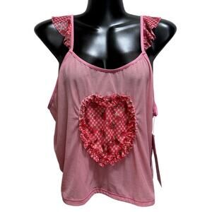 Uye Surana Strawberry Jam Kawaii Cami Crop Top 2x/3x Patchwork Sheer Stretch